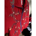 1990's Vintage Embroidered Floral Plaid Red Jacket Large Bohemian Folk Scandi Photo 2