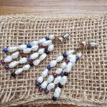 Amethyst Garnet Lapis Onyx Pearl Multiple Row Dangle Bead Pierced Earrings Blue Photo 1