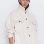 ZARA Oversized Ribbed Corduroy Raw Hem Button Down Jacket Pockets XS Ivory #4129 Photo 0