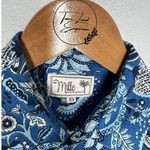 Mille Resort & Travel XS Blue Floral Block Print Mini Shirt Dress Cotton Photo 1