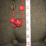 Vibrant RED MULTI STRAND RETRO ARTISTIC FUSION LONG NECKLACE Photo 1