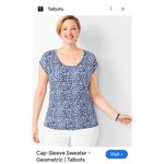 Talbots  3X Cap Sleeve Sweater Knit Top Shirt Blue White Geometric Cotton Blend Photo 8