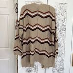 Chevron print knit open long cardigan Tan Size 1X Photo 5