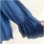 Bryn Walker  Lagenlook 100% Linen Tunic Size L Blue 3/4 Bell Sleeve Scoop Neck Photo 7