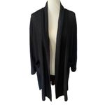 CY Fashion Long Black Open Semi Sheer waffle Knit Cardigan Size Small Photo 2