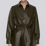 ZARA  Olive Faux Leather Belted Mini Dress- Size Small Photo 0