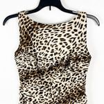 Tadashi 100% Silk Leopard Print Open Back Ruched Waist Lace Detail Dress Size 12 Photo 4