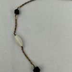 Vintage Semi Precious White Agate Onyx Beaded Brass Chain Lariat Necklace Gold Photo 3