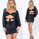 Princess Polly Nakita Long Sleeve Mini Satin Cutout Dress in Black Photo 3