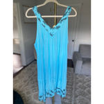 Raya Sun Bathing Suit Cover Dress Aqua Blue Palm Tree Embroidered Beach Resort Photo 2