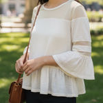 Abound  Ruffle Peplum Blouse Bell Sleeve White Mesh Photo 0