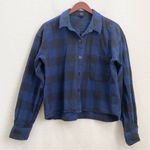 Wild Fable Navy Buffalo Check Plaid Flannel Cropped Button Down Shirt Size XL Photo 6