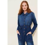 Anthropologie Pilcro Long Sleeve Belted Collared Denim Jumpsuit Coveralls Small Photo 1