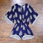 Faithfull the Brand Faithfull • Yacht Romper playsuit navy blue Devani print bandana floral Anthro Photo 0