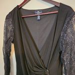 American Living Dress Elegant Black Lace Long Sleeves Sequin V-Neck Faux Wrap Photo 1