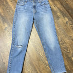 Everlane  Curvy Cheeky Jeans Womens 31 Blue High Rise Distressed Raw Hem Stretch Photo 0