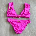 Trina Turk  Hot Pink Bikini Set Ruched Plunge Top & Classic Bottoms Photo 3
