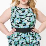 Unique Vintage  Peplum Retro Black & Blue Floral Honeybun Sleeveless Blouse M Photo 0