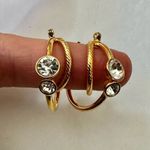 Gold tone and rhinestone double hoop earrings Photo 1