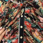 Dalia MacPhee Short Sleeve Tie Neck Floral Mini Dress With Lace Trim Medium NWT Black Photo 3