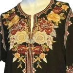 Johnny Was  Hailee Floral Print V-Neck 3/4 Bell Sleeve Ruffle Hem  Dress Size L. Photo 1