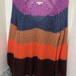 American Eagle Women’s  Striped Open Weave V-Neck Sweater Medium Retro Photo 0