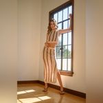 MIOU MUSE ANA STRIPED PATTERN CROCHET KNITTED LONG SKIRT Tan Photo 10