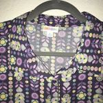 LuLaRoe Blouse Amy Purple Floral Pattern Button Down Short Sleeve Collar L BNWT Photo 4