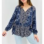 Free People  Ratio Dropwaist Tunic Blouse Top Floral in Midnight Blue Size XS Photo 1