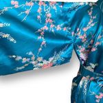 Jugeumm Robe Blue Pink Satin Floral Peacock Print Japanese Kimono Dressing Gown Photo 5