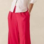 Banana Republic NEW NWT Linen Blend Pull-On Wide Leg Cropped Pants Large Pink Photo 0