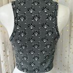 ZARA Women's BOHO Hippie Stretch Floral Stripe Black White Knit Crop Top NWT M Photo 2