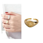 Boutique Unisex Yellow Gold Plated Sterling Pave Diamond Sun‎ Signet Ring, Adjustable Photo 7