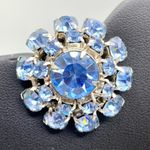 Vintage Pin Brooch Earrings Clip On Blue Rhinestone Prong Set Jewelry Set 3pc Photo 3