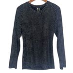 BCBGMAXAZRIA Black Silver Metallic Striped Long Sleeve Stretchy Top Size Medium Photo 0