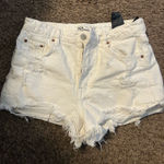 ZARA  White Denim Shorts High-Rise Distressed Photo 0