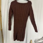 Long Sleeve Cable Knit Sweater Dress Womens Small Brown Photo 5
