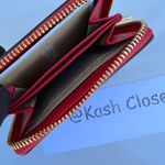 Michael Kors Jet Set Travel Zip Around Card Case Wallet Brown MK Flame Red Photo 2