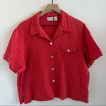 Chico's Crinkle Cotton Button Front Collar Top Modest Mature Red Orange XL Photo 0