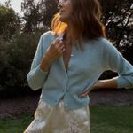 Doen Petra Alpaca Merino Wool Crewneck Button Knit Cardigan Sweater S Blue Photo 0