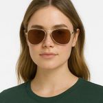 Gold Metal Aviator Sunglasses Brown Tinted Lenses – Unisex Photo 0