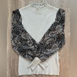 Siani Milano Sweater Womens Small Cream Ribbed Paisley‎ Sheer Romantic Preppy Black Photo 5