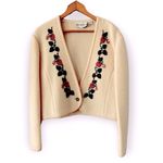 BRANDON Vintage Pure Virgin Wool Cropped Floral Embroidered Cardigan Size M Size M Photo 3
