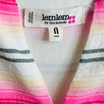 Lemlem White Neon Pink Striped Handwoven Caftan Dress Photo 9