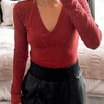 Forever 21 Red Ribbed Button Up Longsleeve Bodysuit  Photo 0