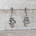 Vintage Clip On Earrings Long Metallic Dangle Silver Photo 0