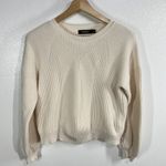 Ralph Lauren LAUREN  L Women Cream Cotton Ribbed Knit Pullover Sweater Crewneck Photo 1