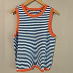 Staccato Blue White Striped Knit Sweater Tank with Orange Trim XL Photo 2