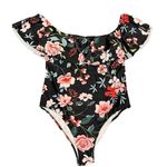 One Piece Floral Off Shoulder Bathing Suit Black Pink Blue Green Size XL Photo 0