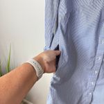 ECI Bow Cuff Railroad Stripe Shirt Dress Button Front Long Sleeves Navy Size 4 Photo 8